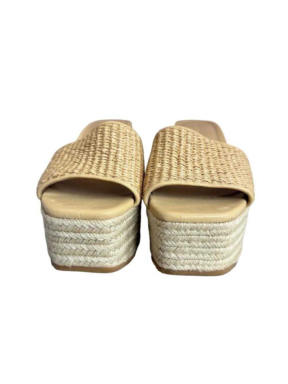 Veronica Beard Cream Woven Raffia Espadrille Wedge Sandals Slide Size 7 Women's